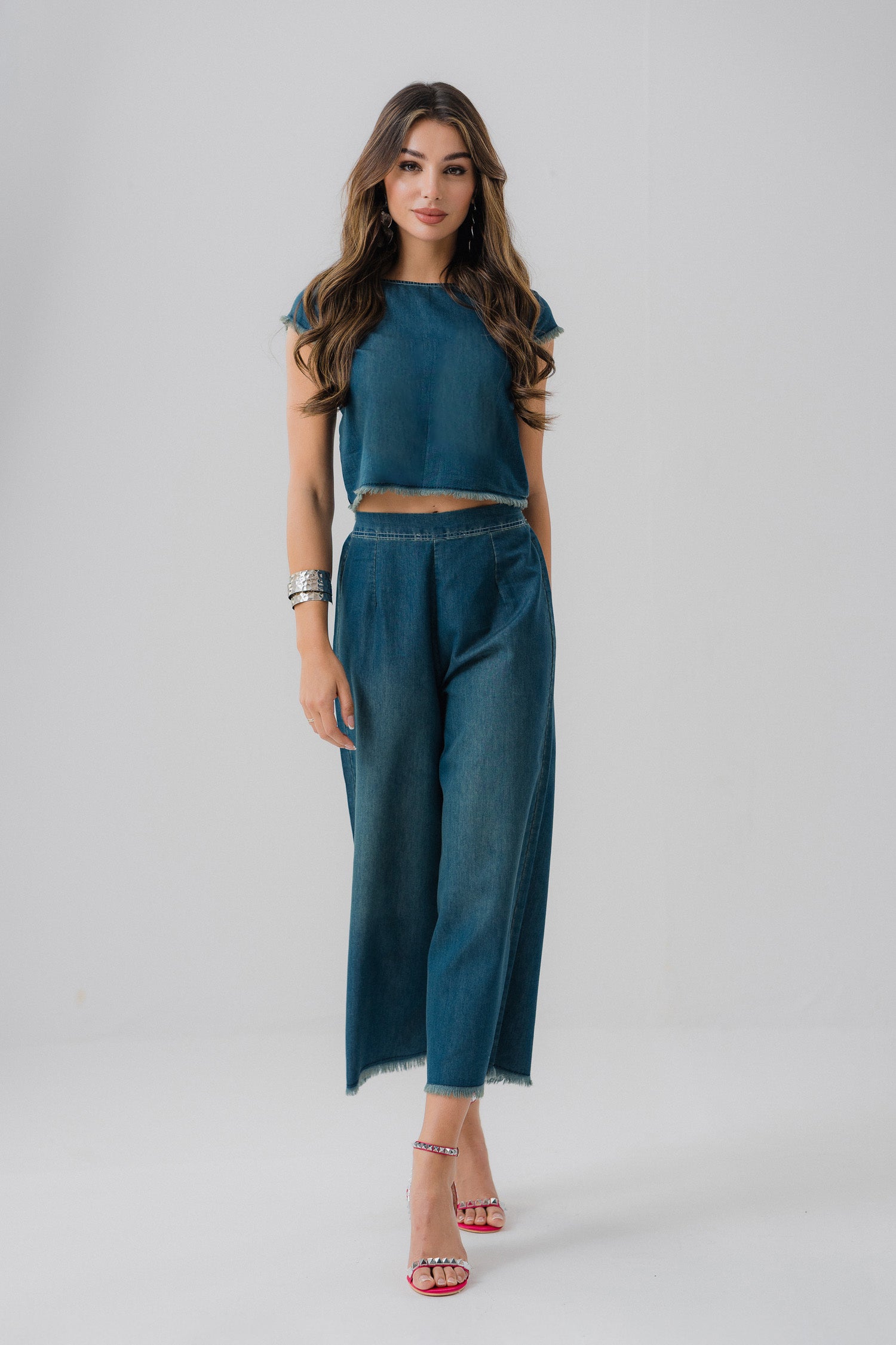 Dark Vintage Chambray Minor Fault Crop Top - Hustle N Holla