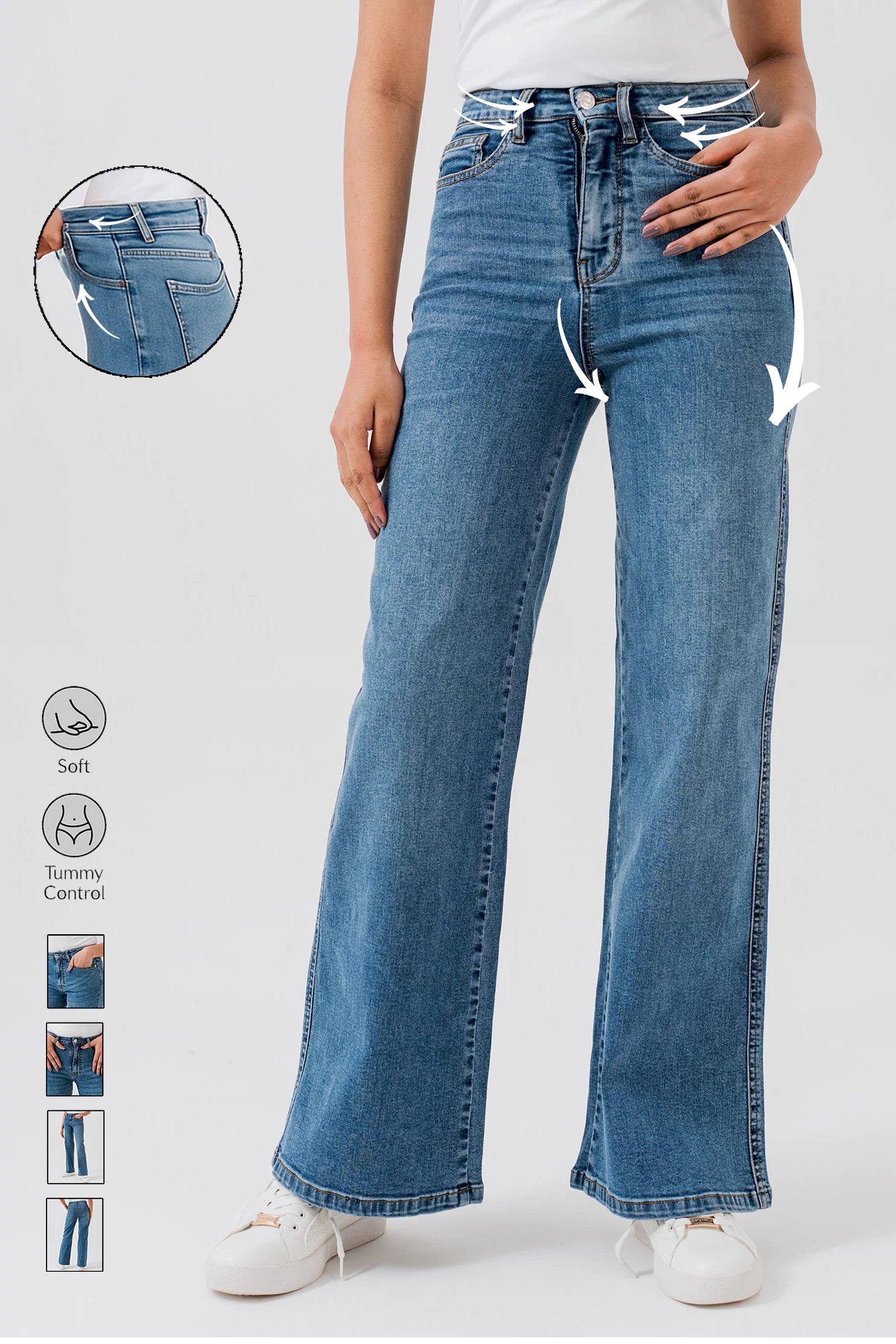 TUMMY SHAPER Blue Mid Wash Flared Jeans