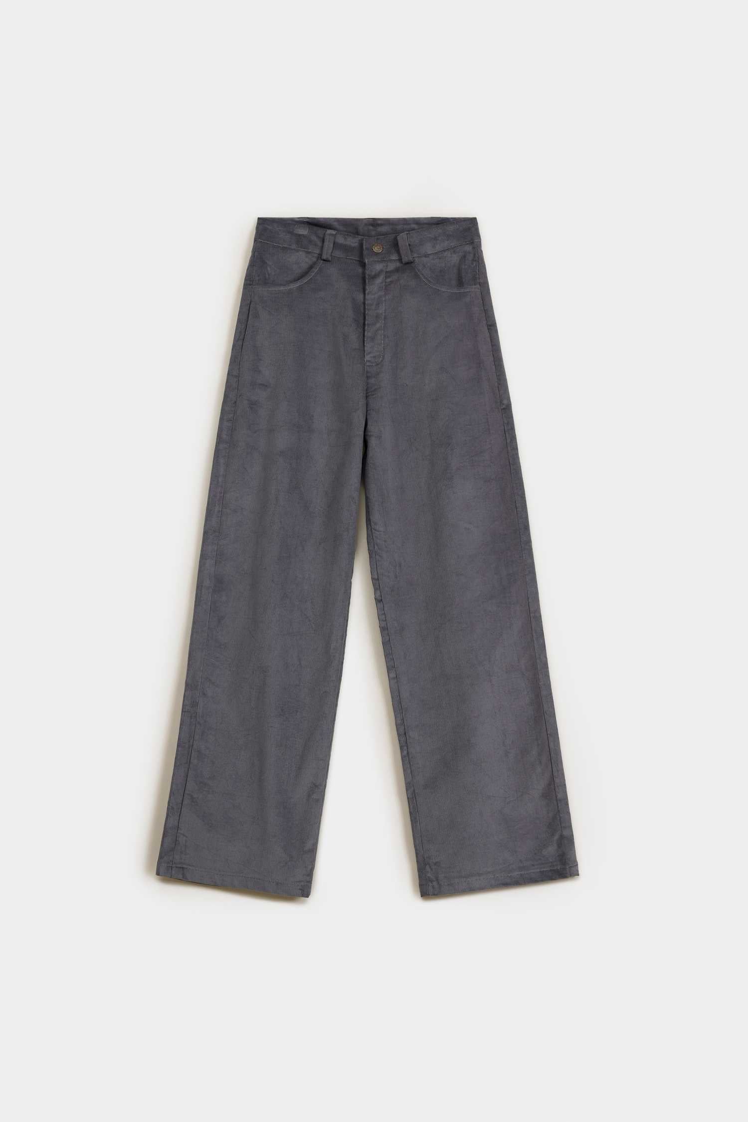 Grey Straight Fit Corduroy Chino Pants