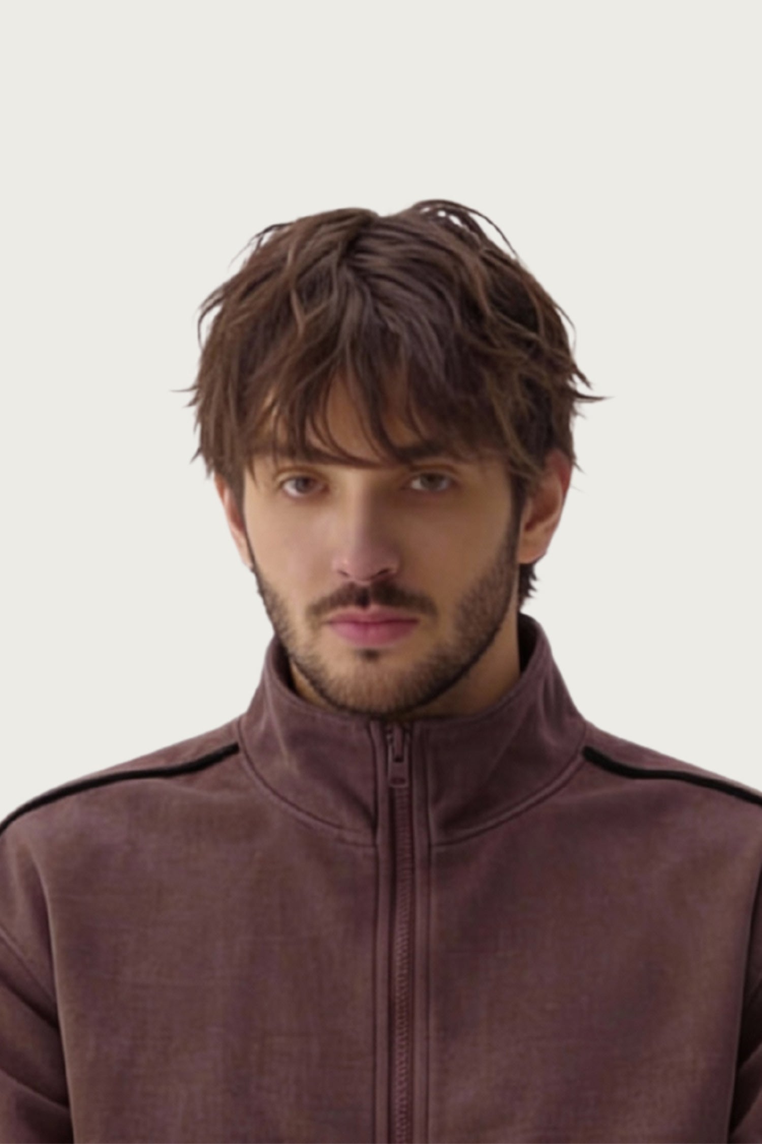 Brown Textured Regular Fit Mock Neck Zipper - Hustle N Holla