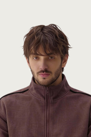 Brown Textured Regular Fit Mock Neck Zipper - Hustle N Holla