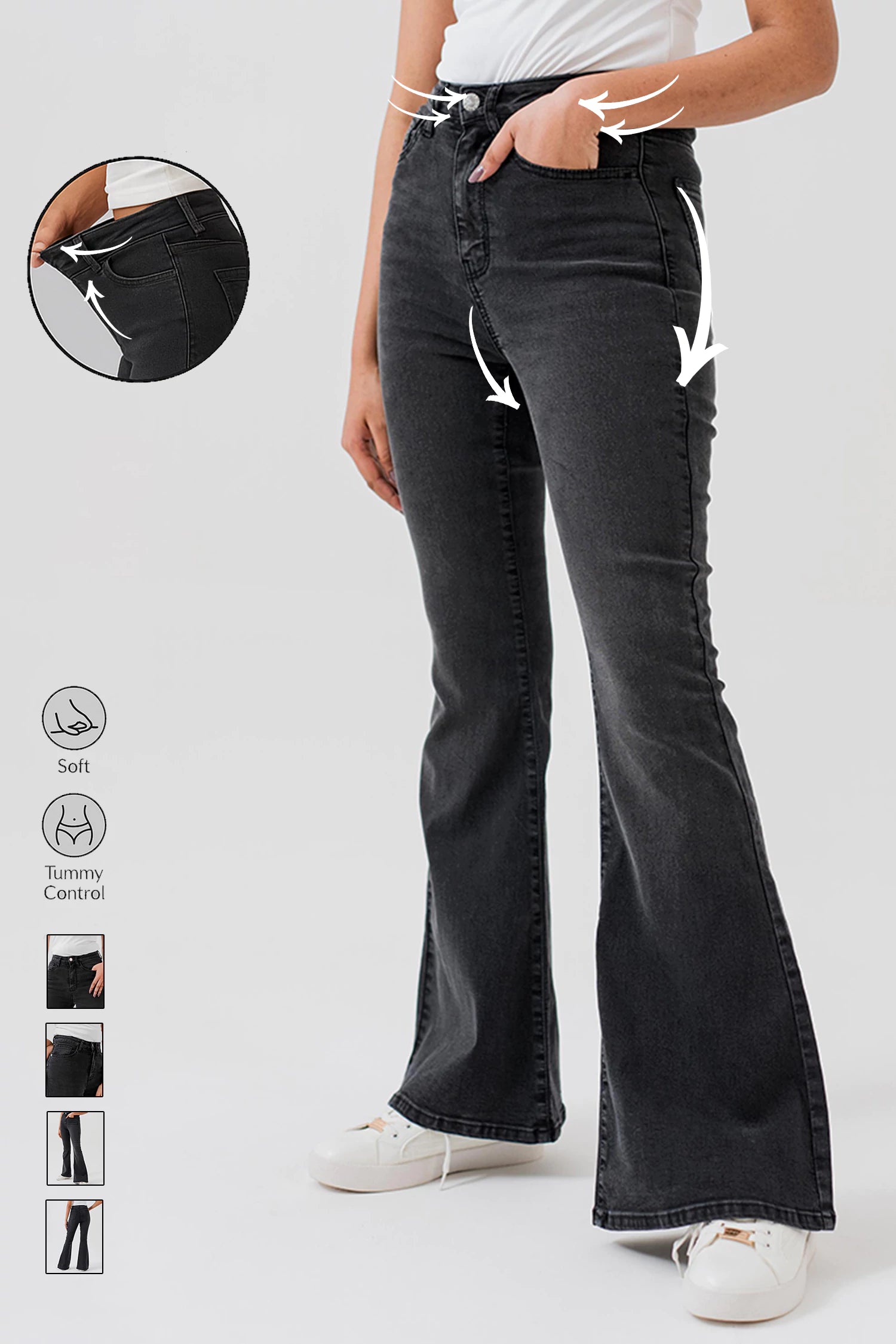 TUMMY SHAPER Black Mid Rise Flared Jeans