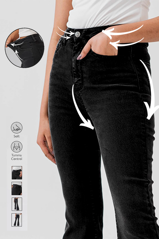 TUMMY SHAPER Black Mid Rise Flared Jeans - Hustle N Holla