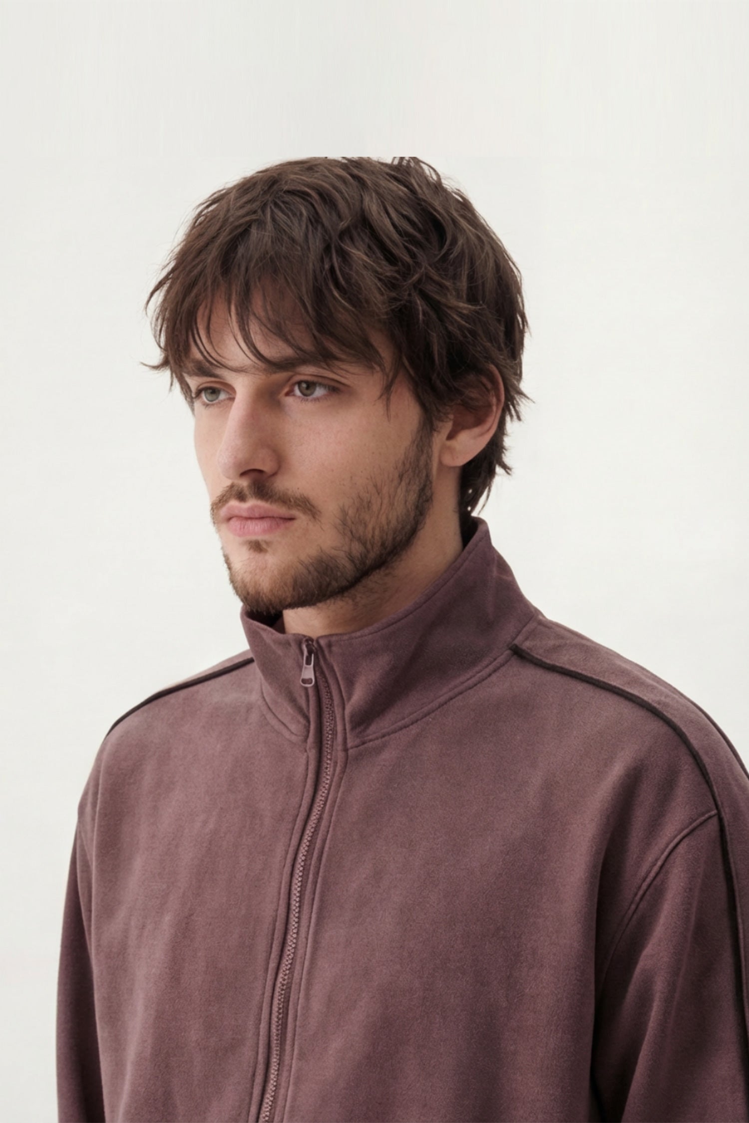 Brown Textured Regular Fit Mock Neck Zipper - Hustle N Holla