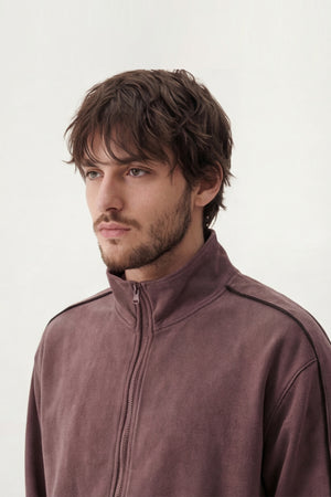 Brown Textured Regular Fit Mock Neck Zipper - Hustle N Holla