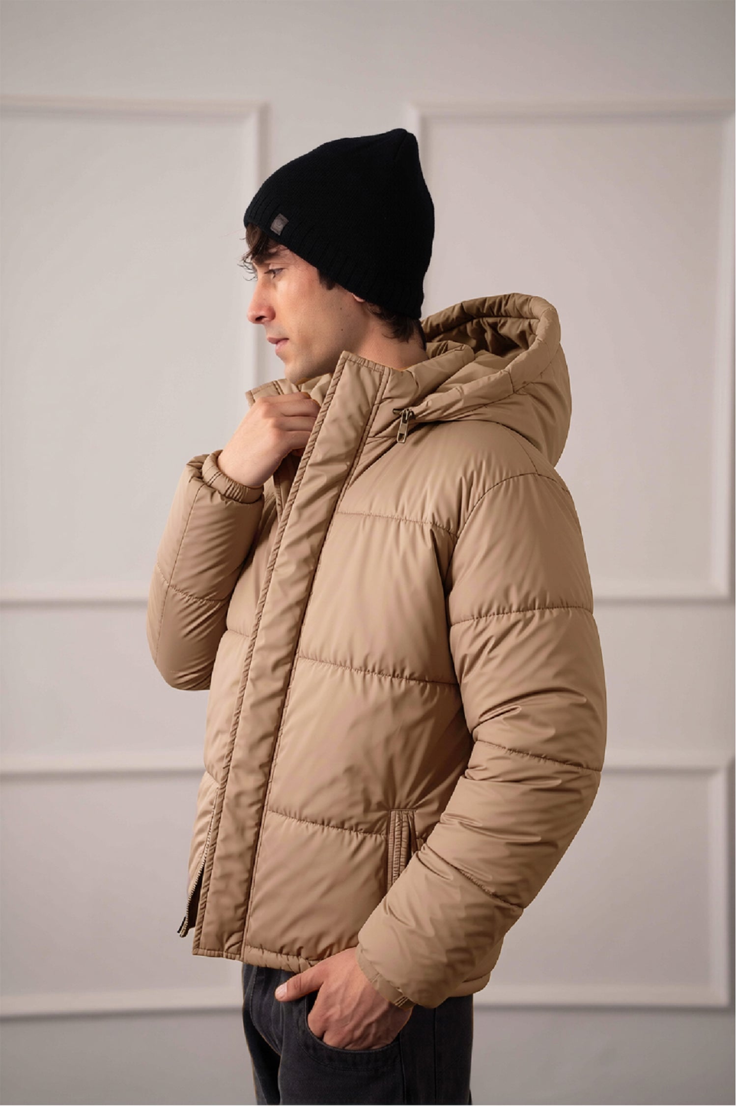 Beige Relaxed Fit Puffer Jacket - Hustle N Holla