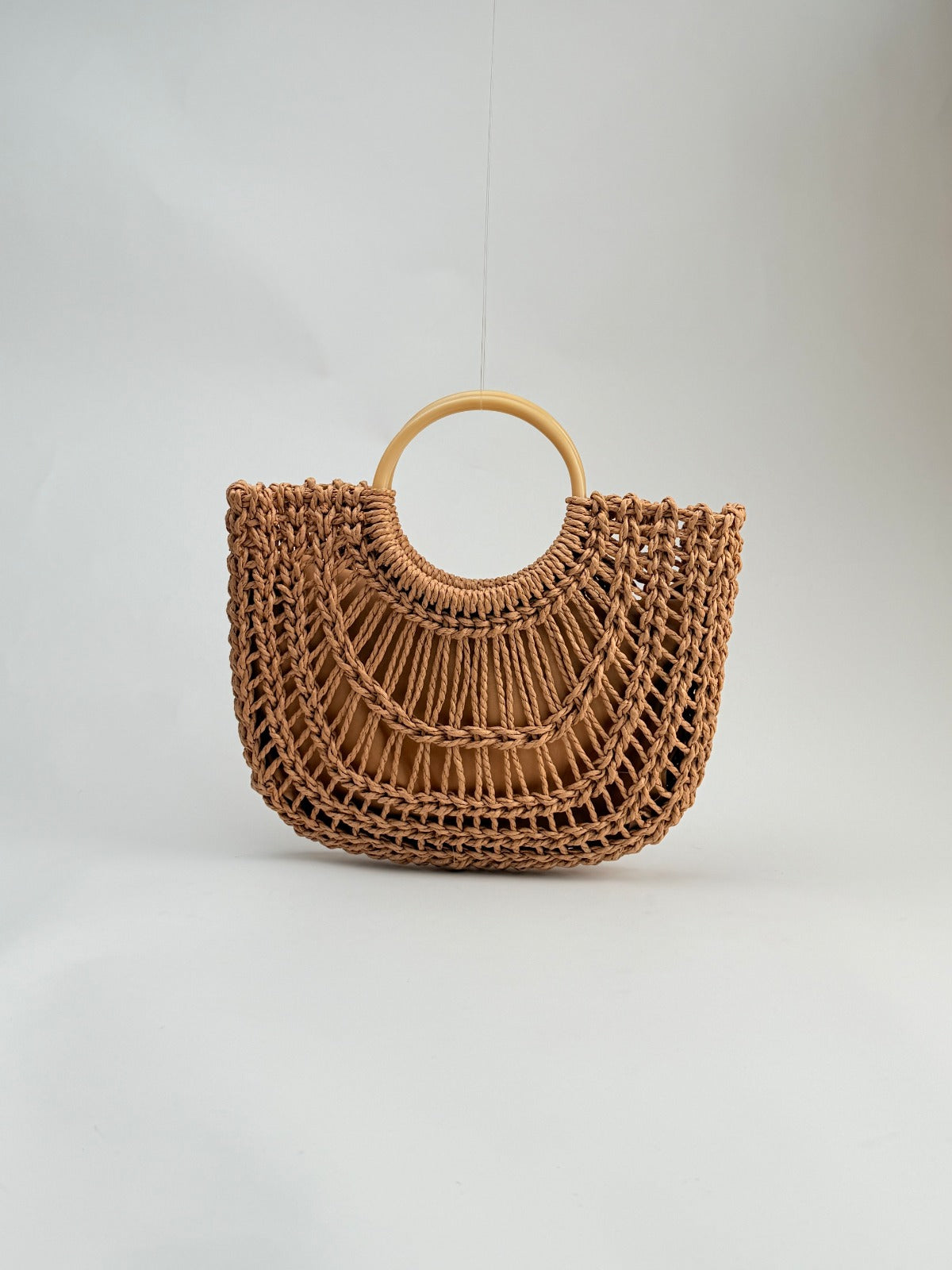 Tan Woven Top Handle Tote Bag - Hustle N Holla