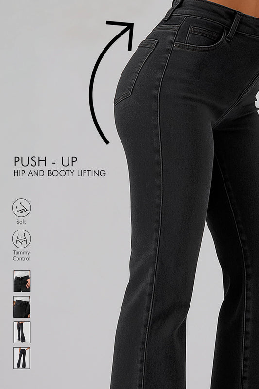 TUMMY SHAPER Black Mid Rise Flared Jeans - Hustle N Holla