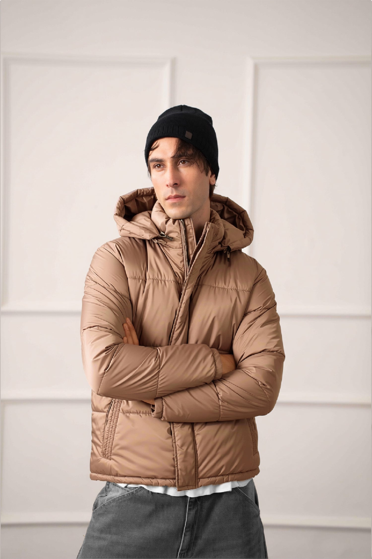 Beige Relaxed Fit Puffer Jacket - Hustle N Holla
