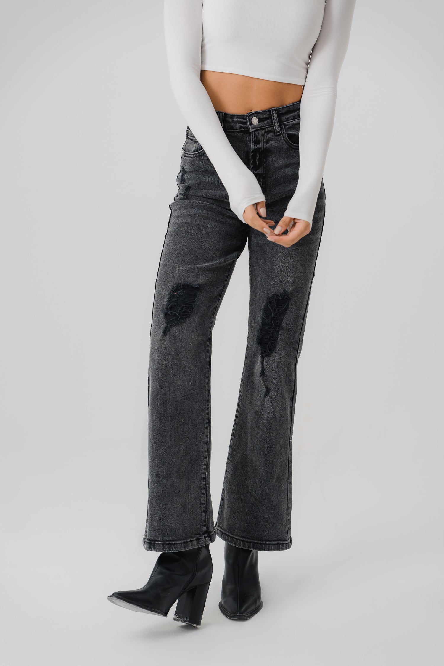 Black Distressed Denim Jeans - Hustle N Holla