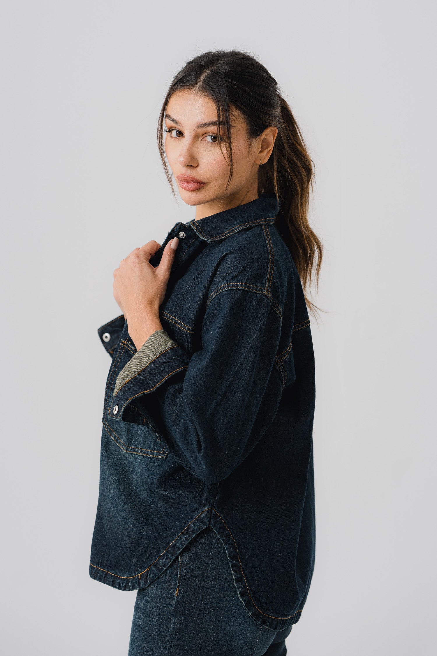 Dark Blue Vintage Wash Denim Shirt - Hustle N Holla