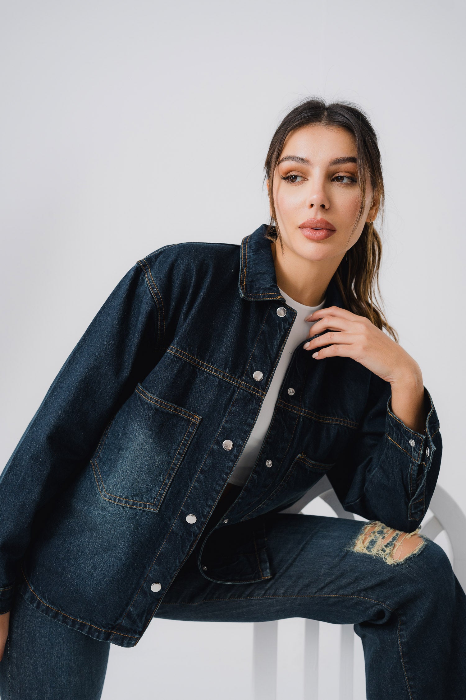 Dark Blue Vintage Wash Denim Shirt - Hustle N Holla