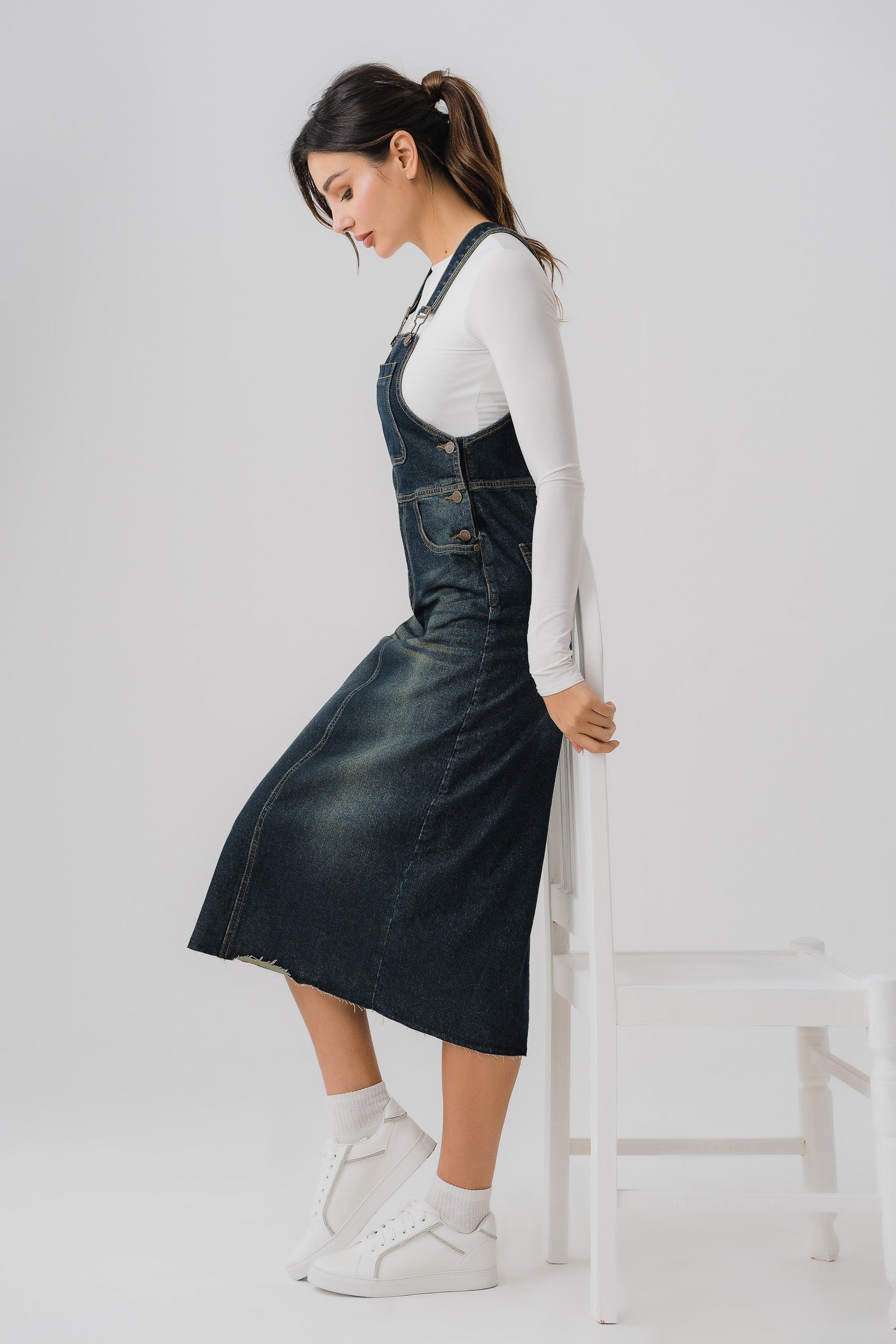 Long dungaree dress best sale