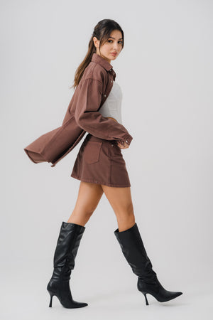 Chocolate Brown Denim Skirt - Hustle N Holla