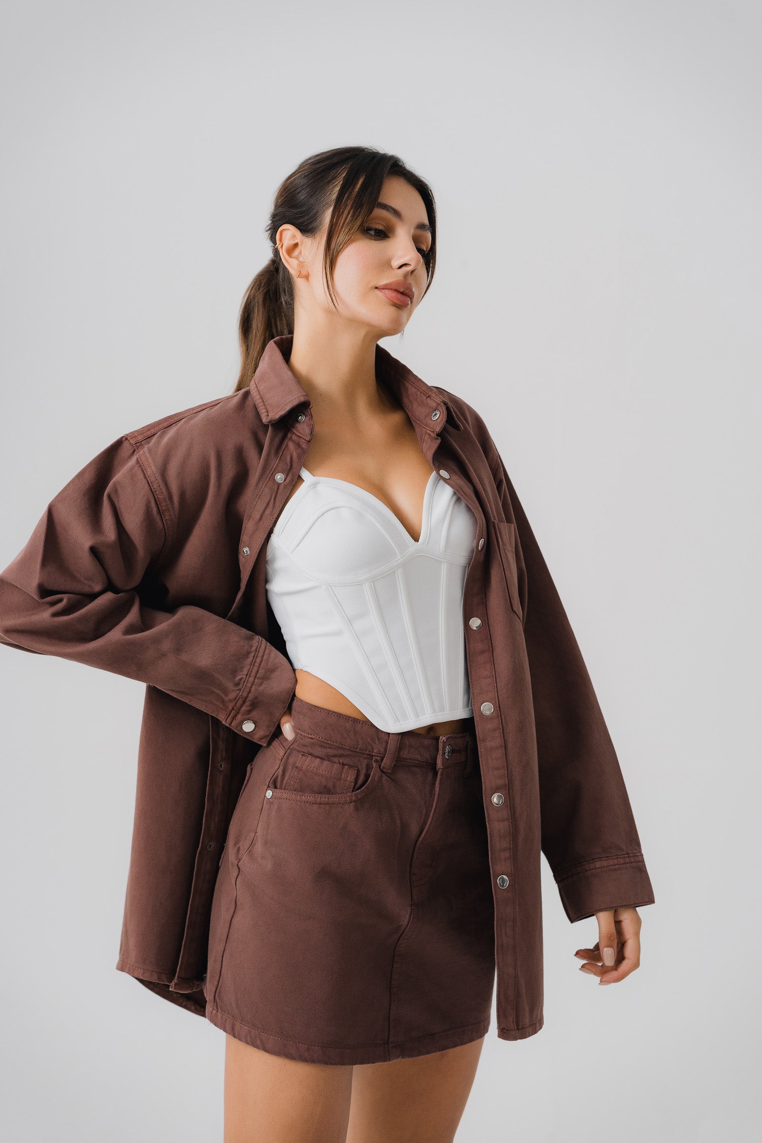 Chocolate Brown Denim Skirt - Hustle N Holla