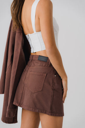 Chocolate Brown Denim Skirt - Hustle N Holla