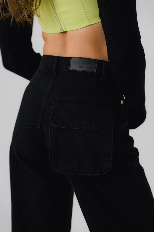 Black Cargo Pocket Jeans