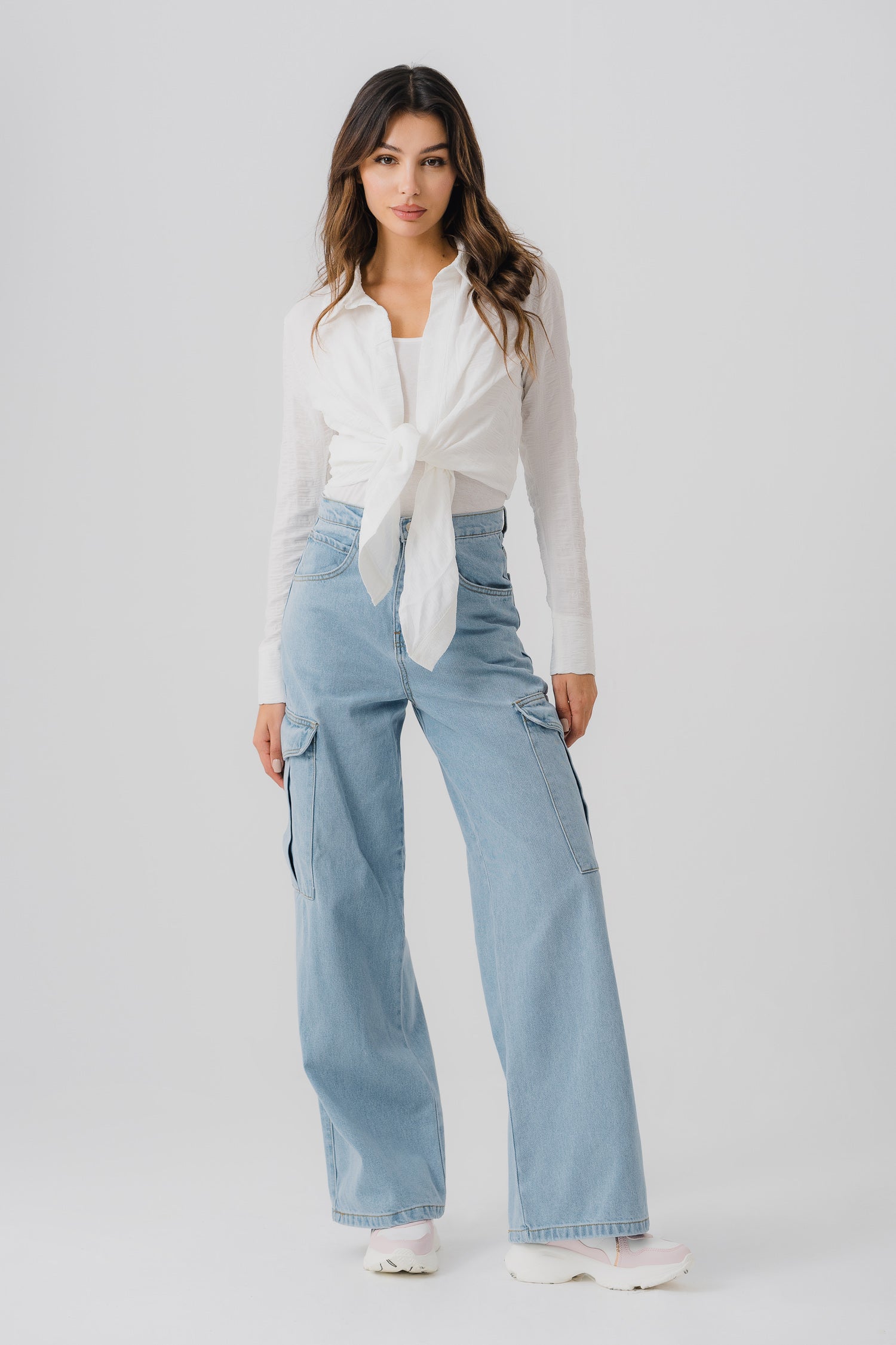 Light Wash Minor Fault Cargo Jeans