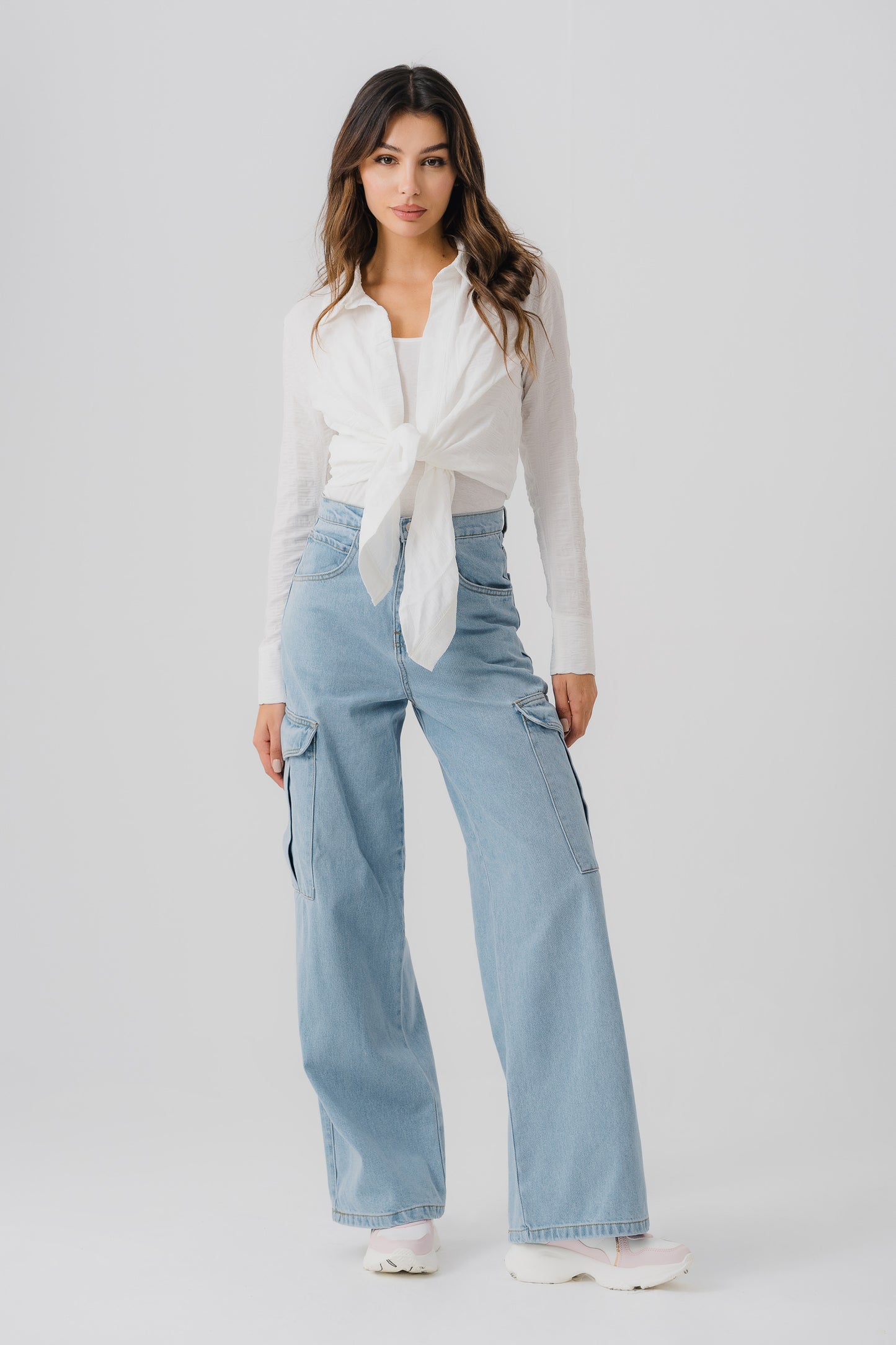 Light Wash Minor Fault Cargo Jeans - Hustle N Holla