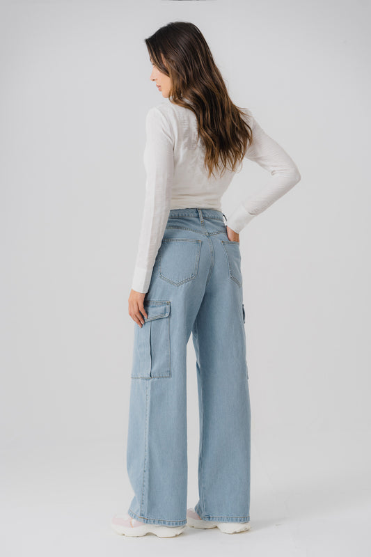 Light Wash Minor Fault Cargo Jeans - Hustle N Holla