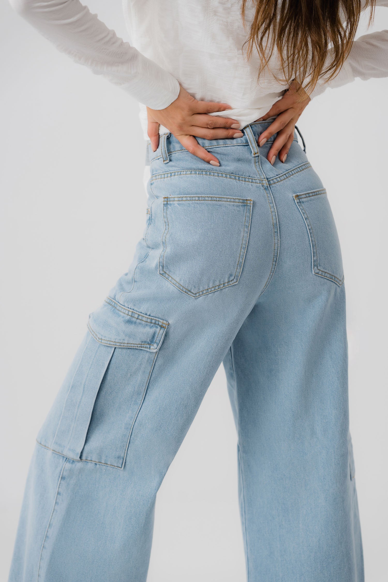 Light Wash Minor Fault Cargo Jeans - Hustle N Holla