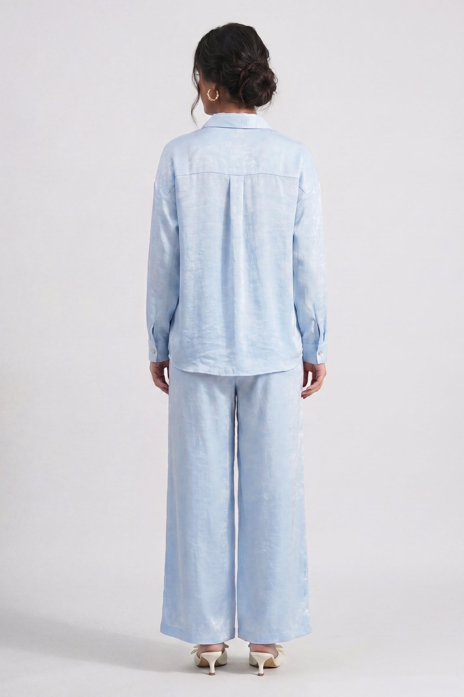 Ice Blue Textured Oversized Button Down Top - Hustle N Holla