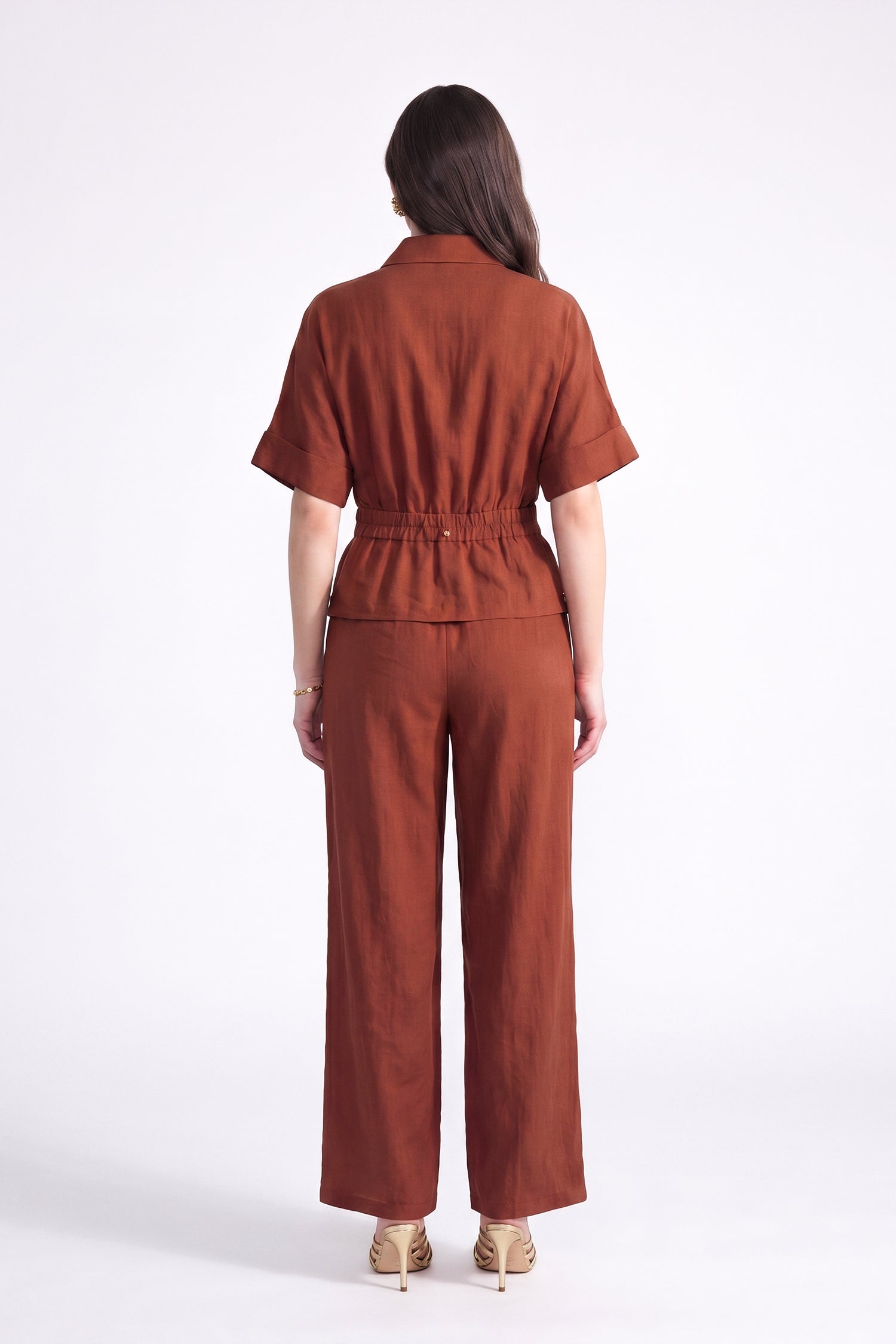 Rust Belted Button Down Regular Fit Shirt - Hustle N Holla