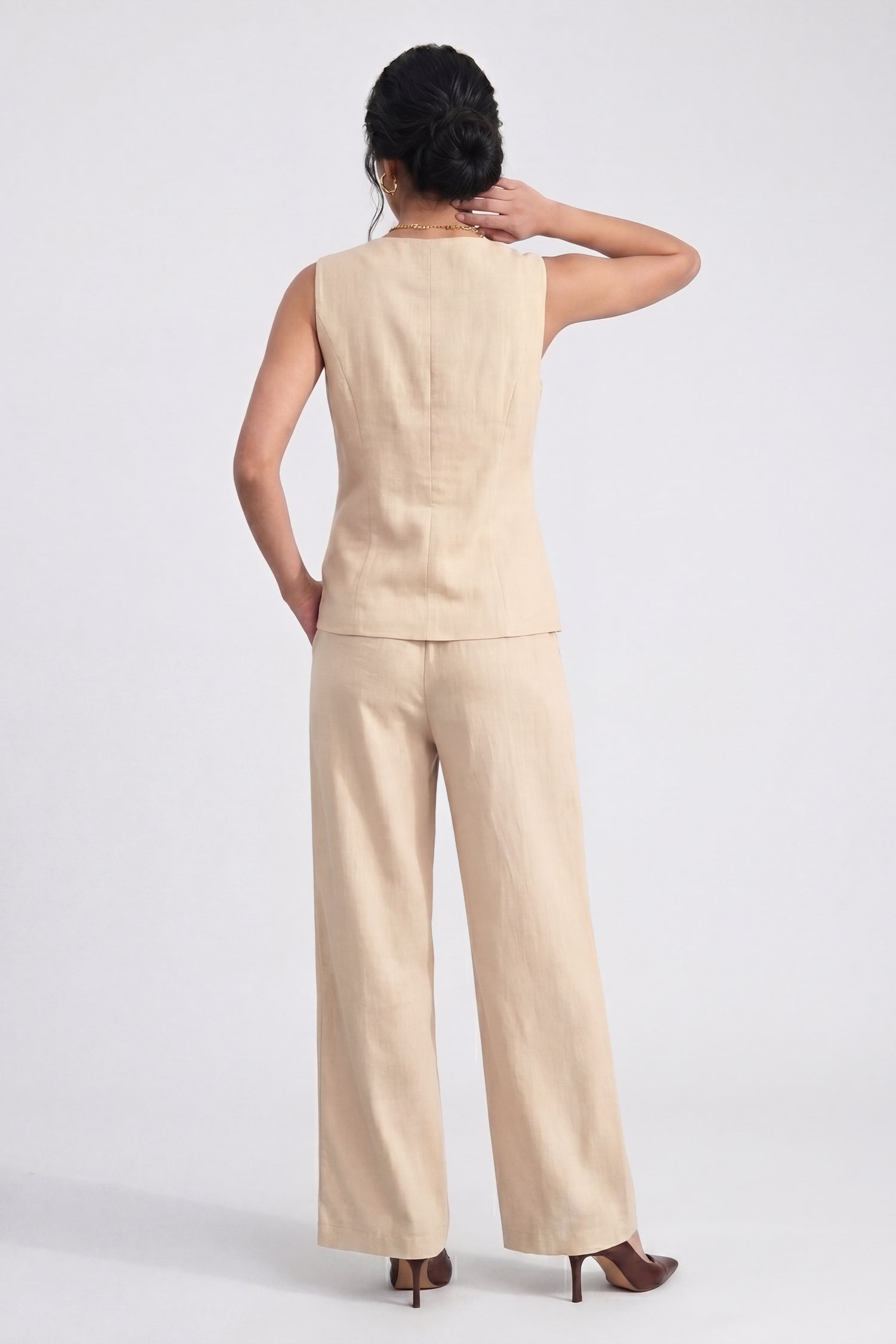 Muted Peach Elasticated Waist Wide Leg Linen Trousers - Hustle N Holla