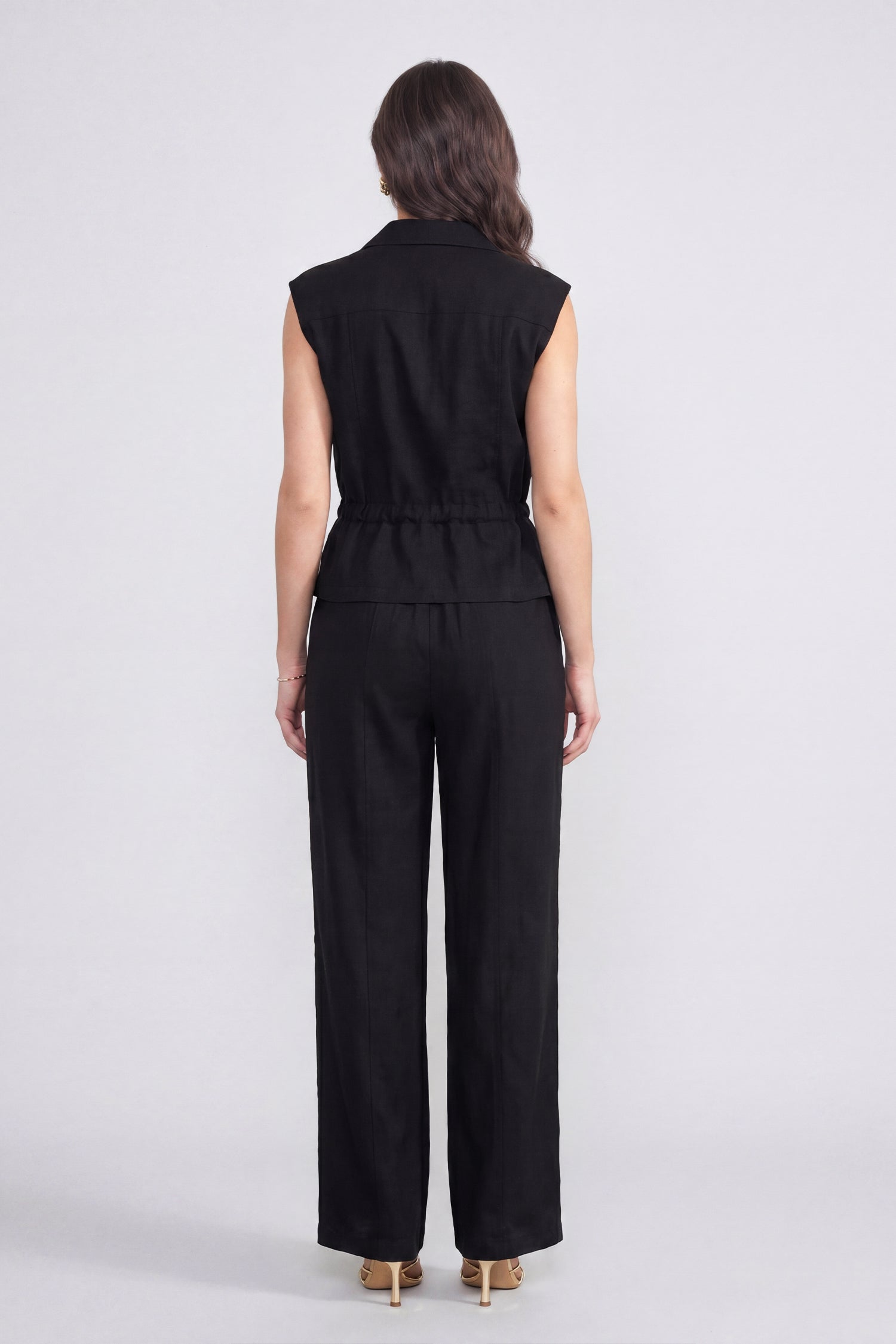 Coal Black Wide Leg Linen Trousers - Hustle N Holla