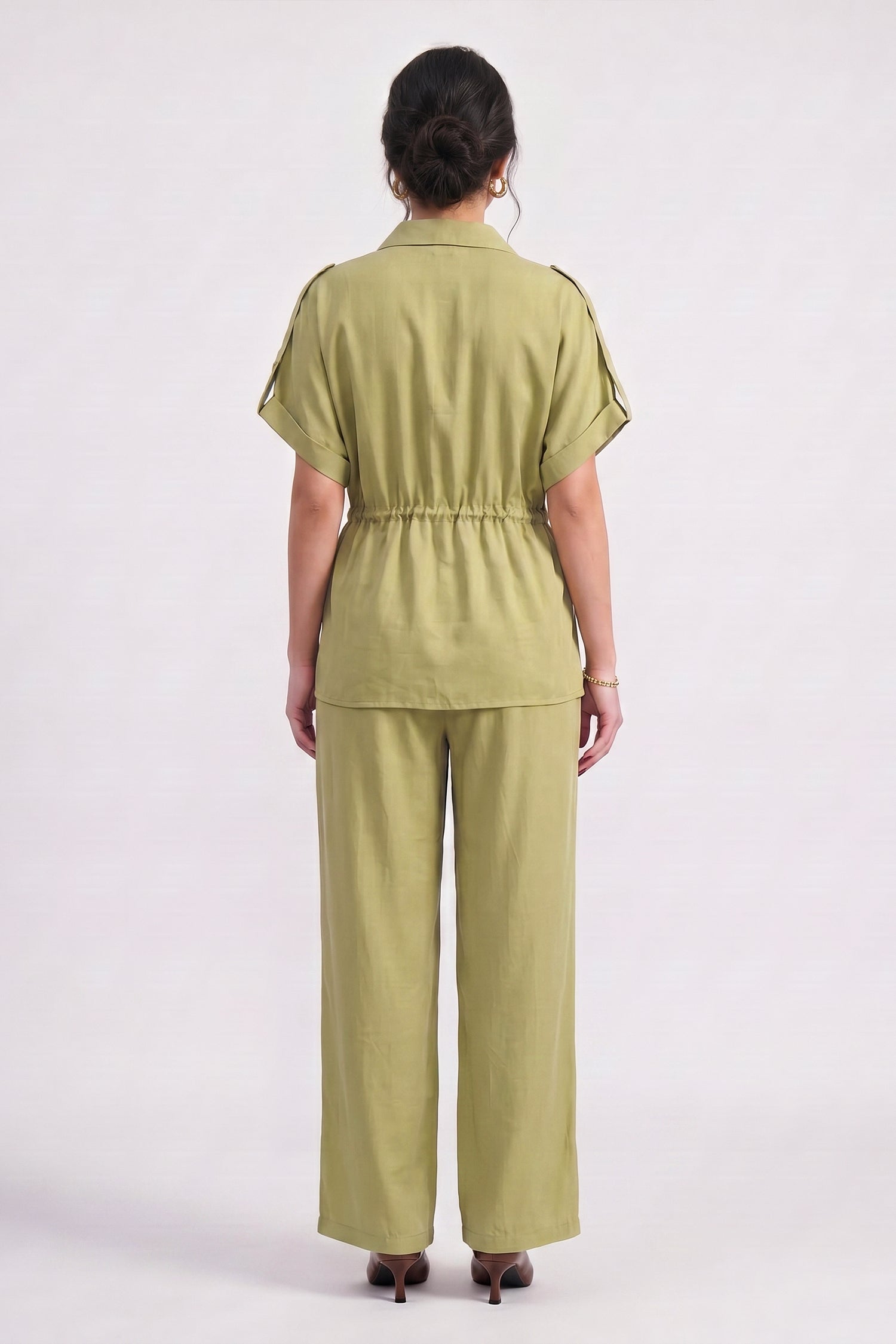 Sage Green Silk Wide leg Trousers - Hustle N Holla