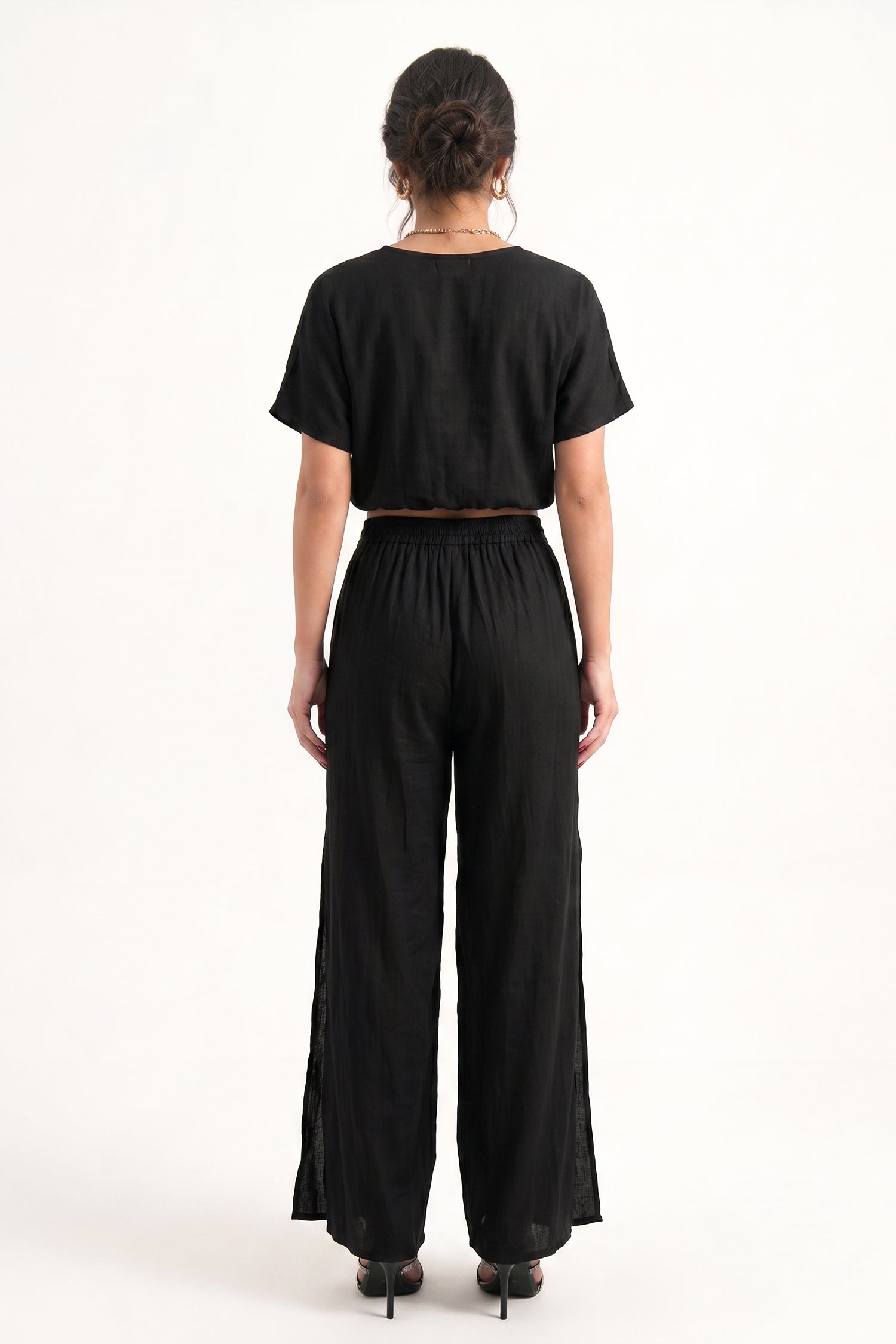 Black Batwing Crossover Silk Blouse - Hustle N Holla