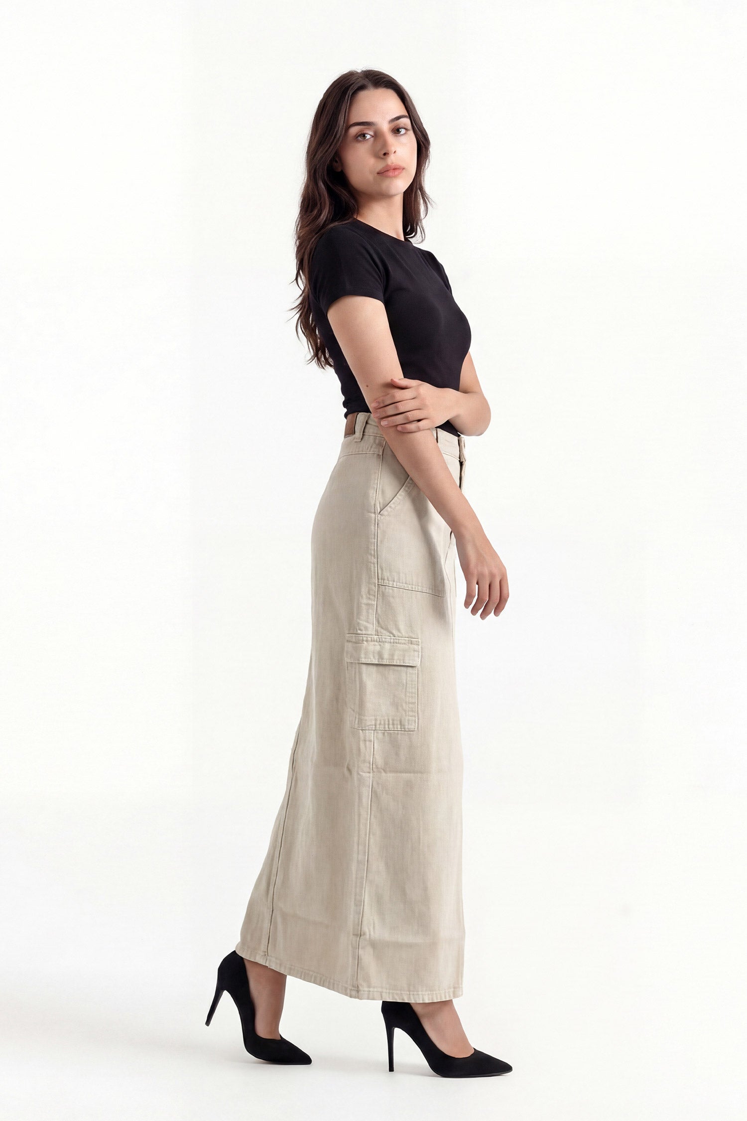 Beige Cargo Maxi Skirt - Hustle N Holla