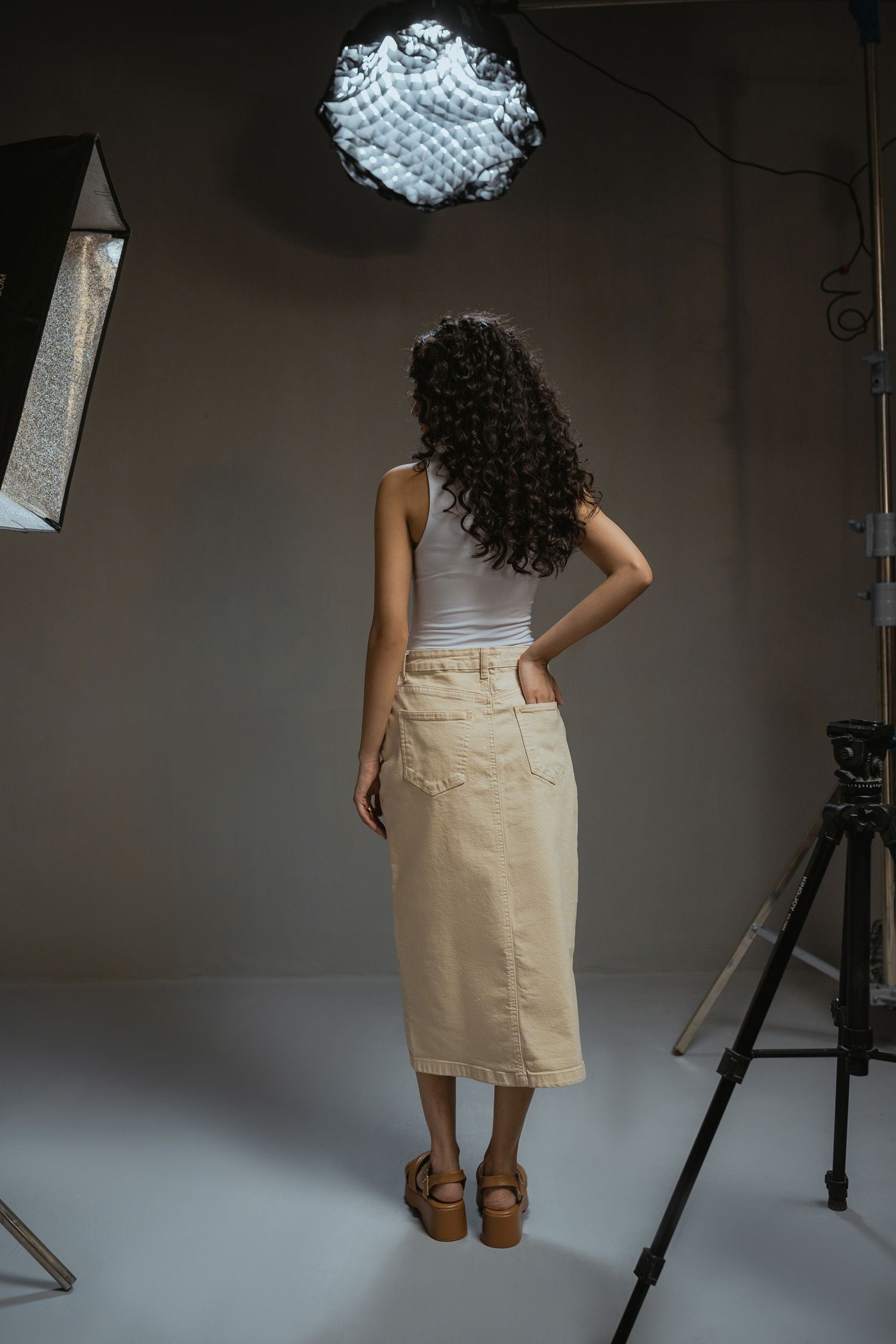 Beige Midi Skirt - Hustle N Holla