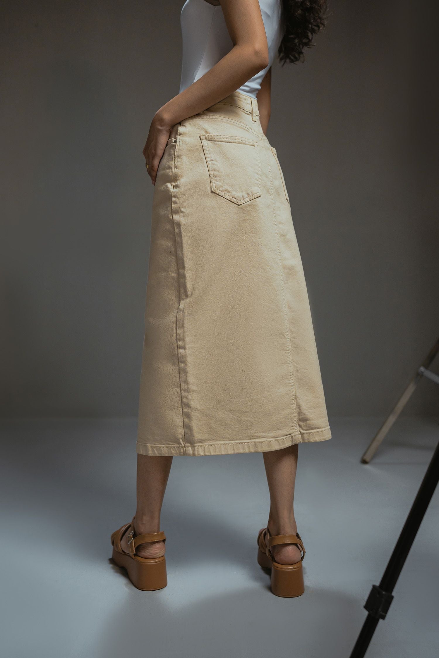 Beige Midi Skirt - Hustle N Holla