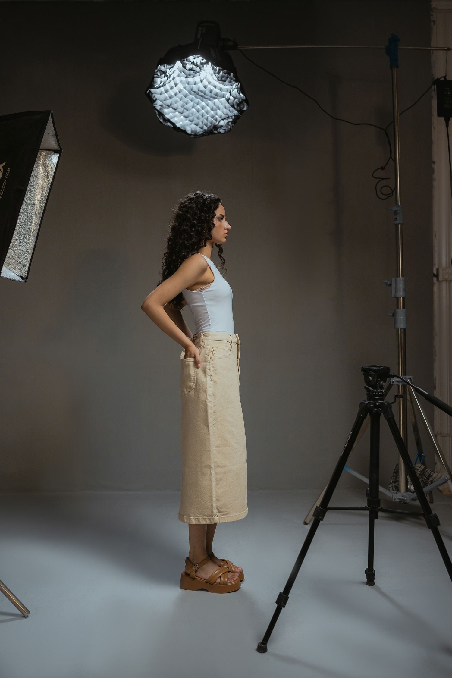 Beige Midi Skirt - Hustle N Holla