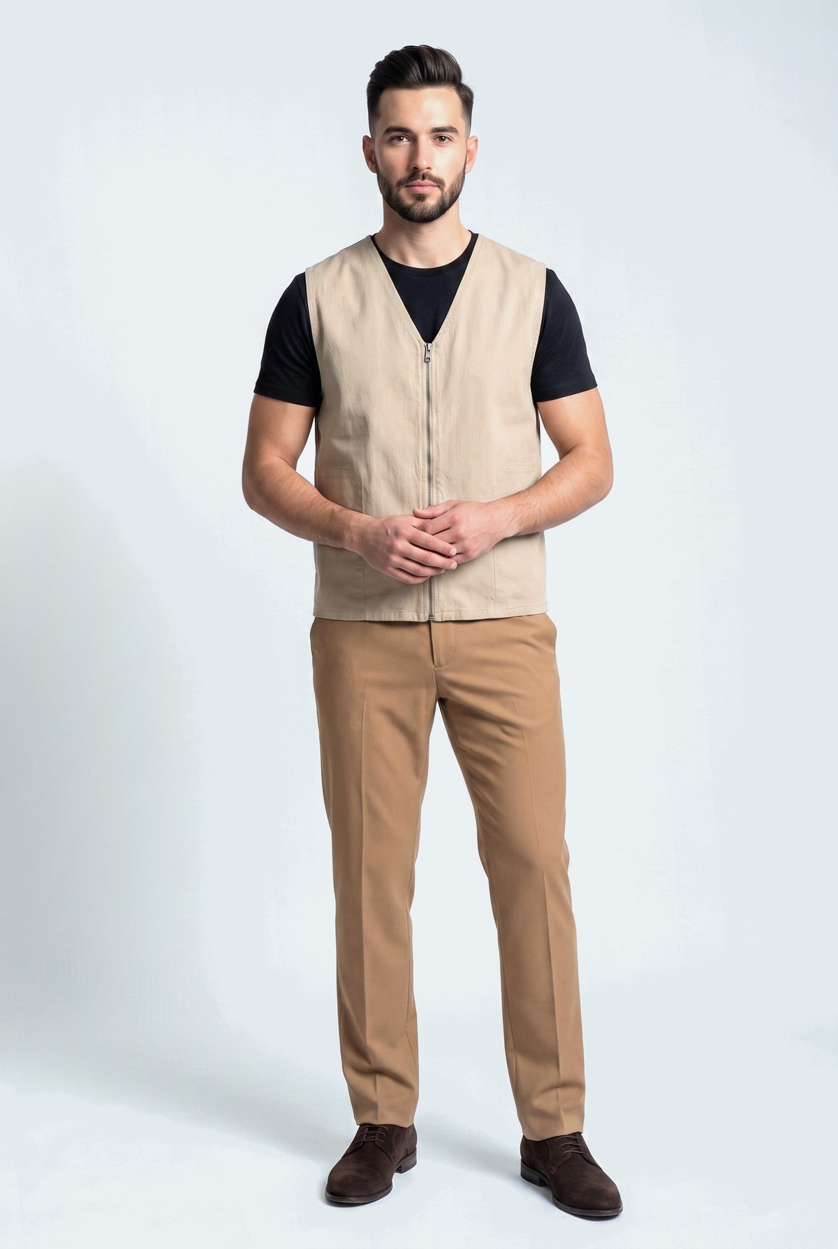 Beige Regular Fit Sleeveless Jacket - Hustle N Holla