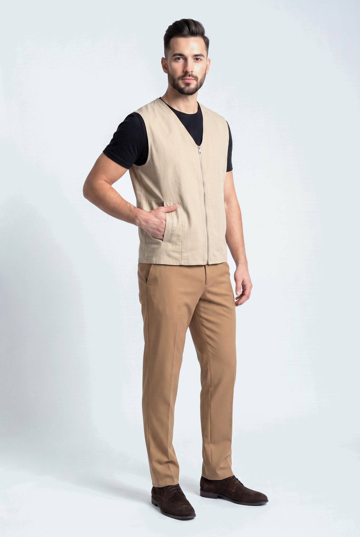 Beige Regular Fit Sleeveless Jacket - Hustle N Holla