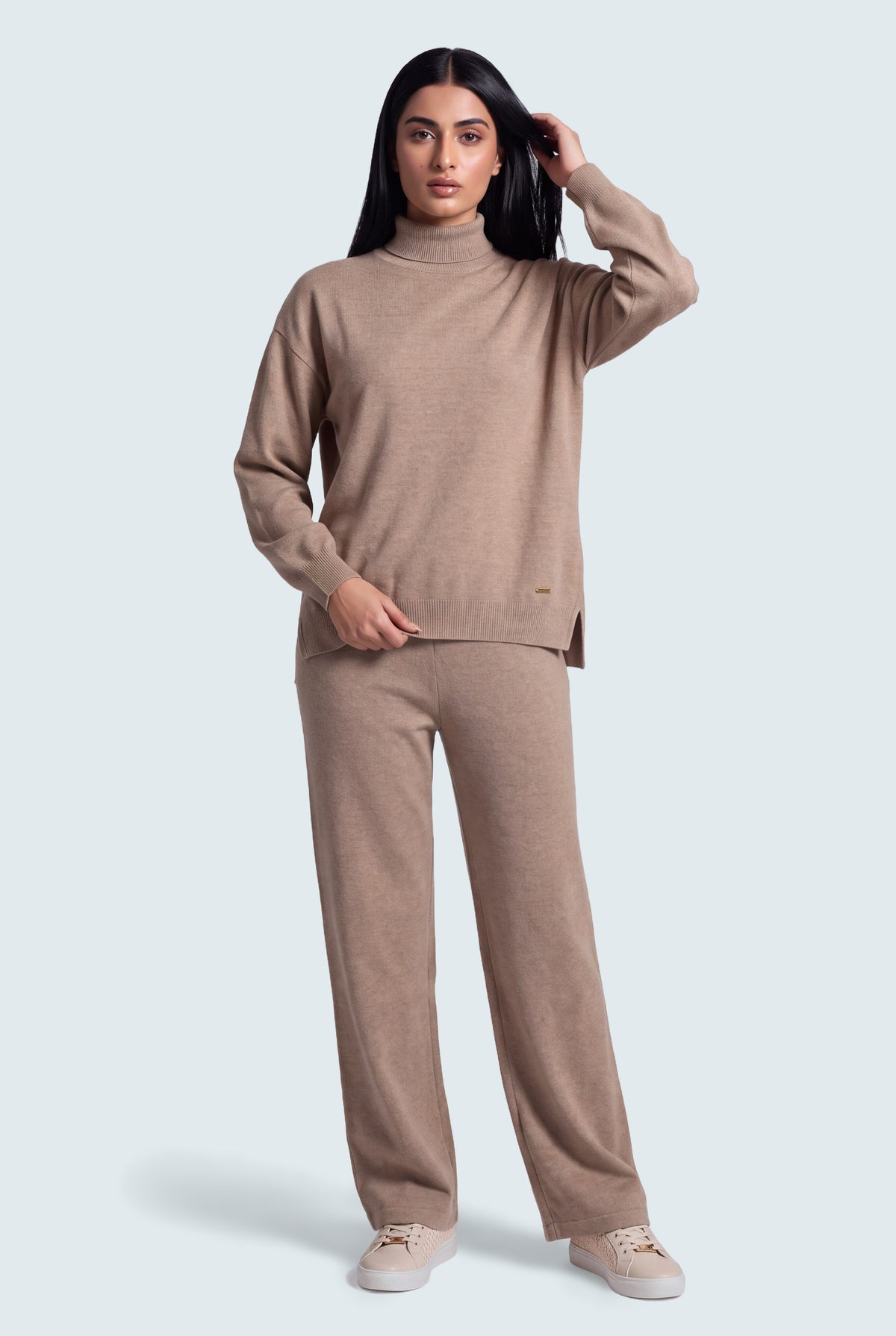Beige Relaxed Fit Turtle Neck Sweater - Hustle N Holla