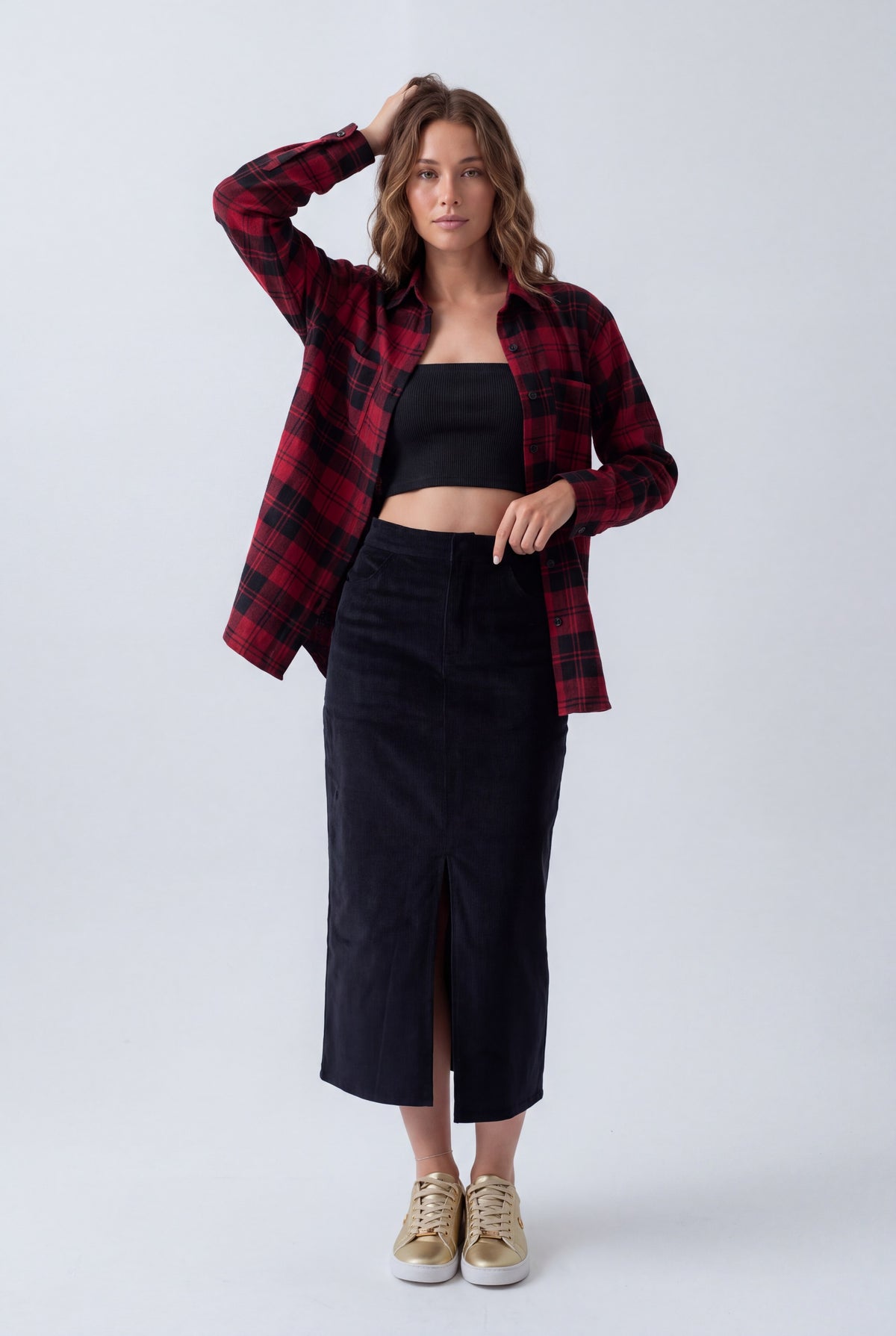 Black Corduroy Midi Skirt - Hustle N Holla
