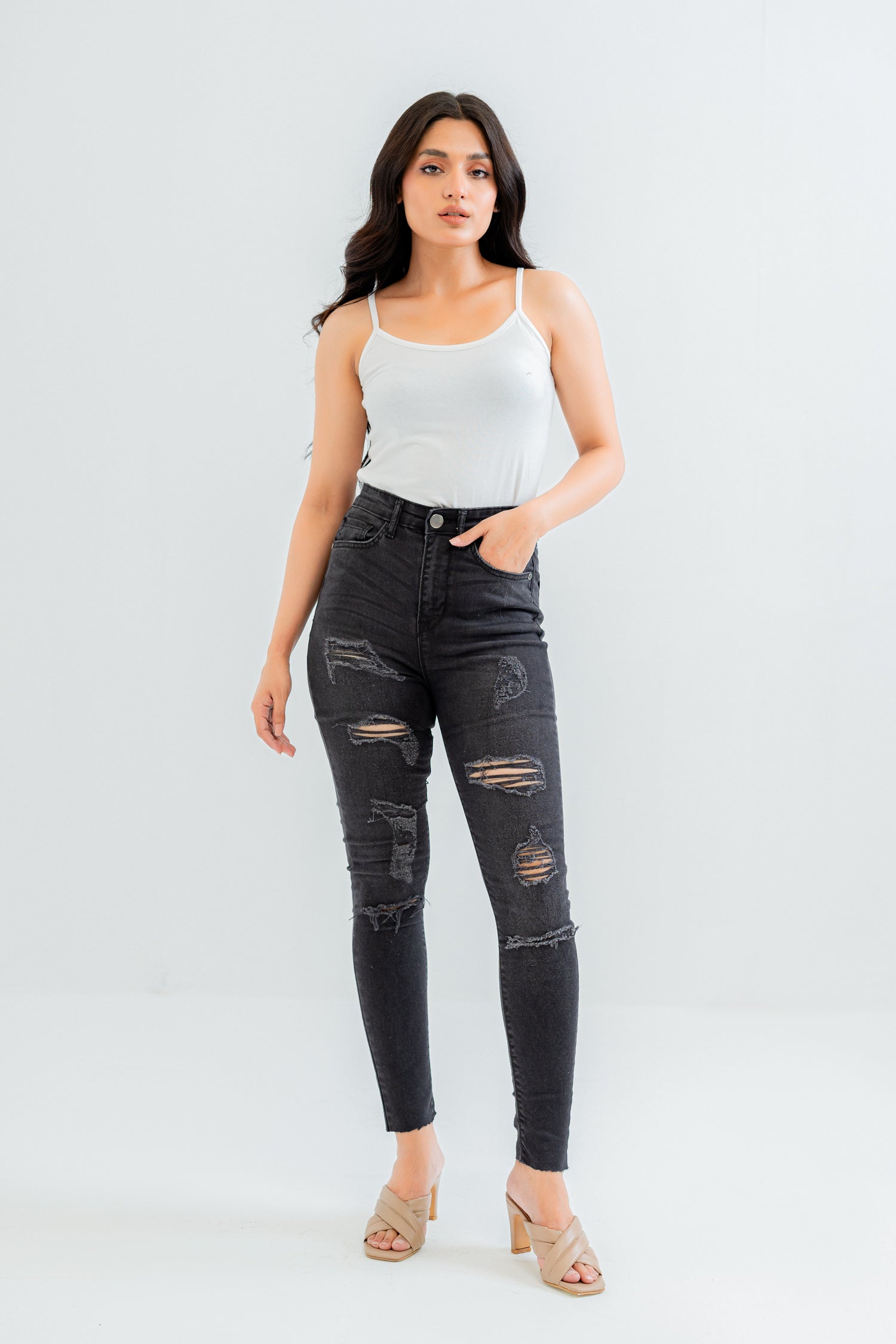 Black Distressed Denim Jeans - Hustle N Holla