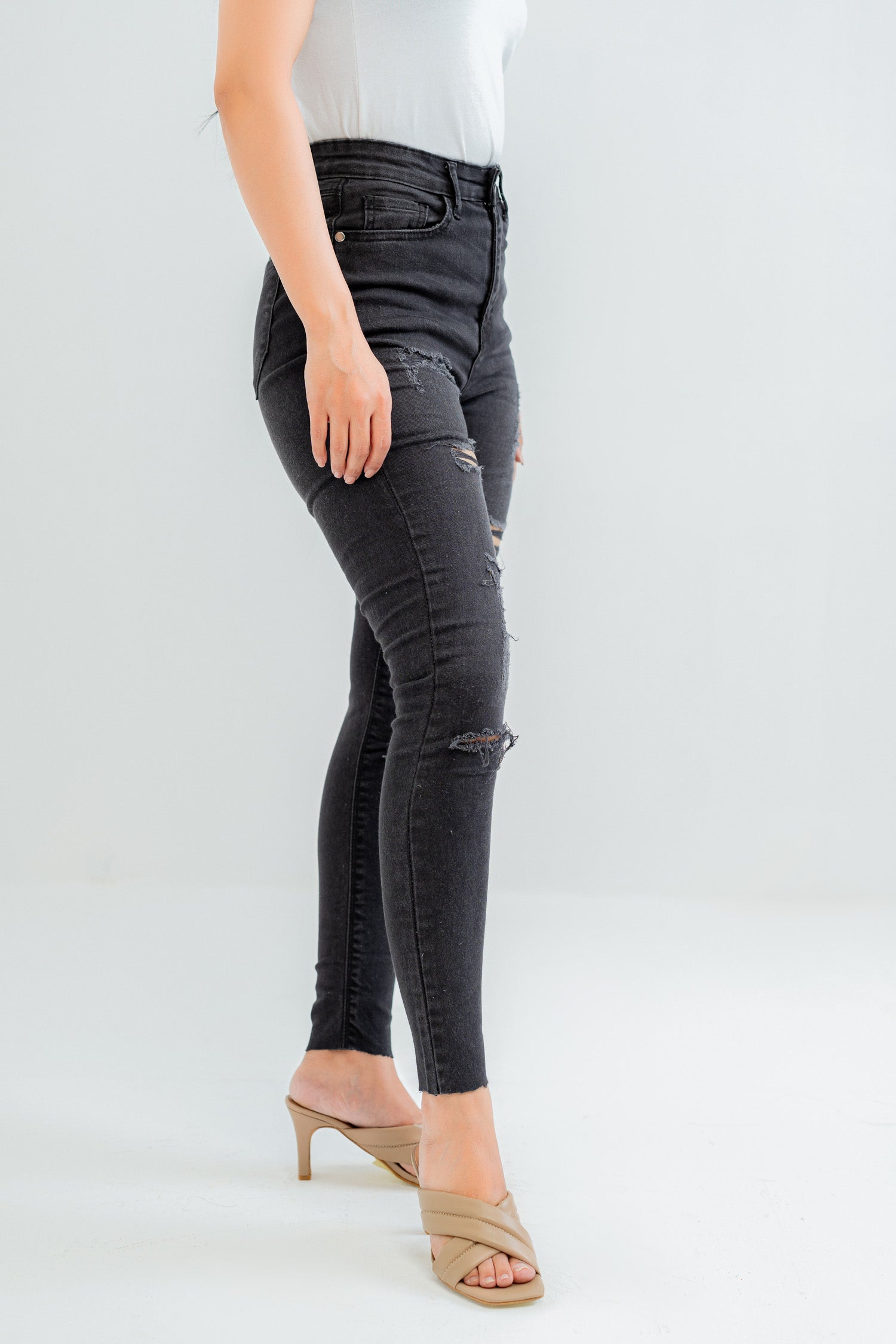 Black Distressed Denim Jeans - Hustle N Holla