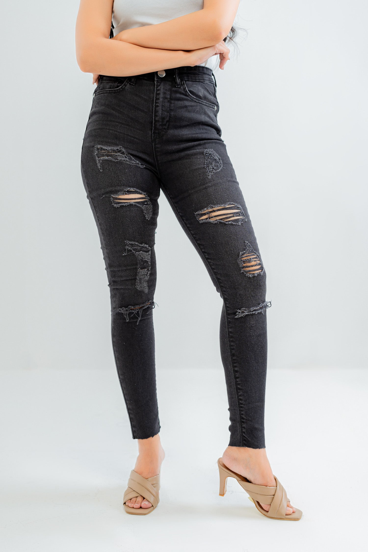Black Distressed Denim Jeans - Hustle N Holla