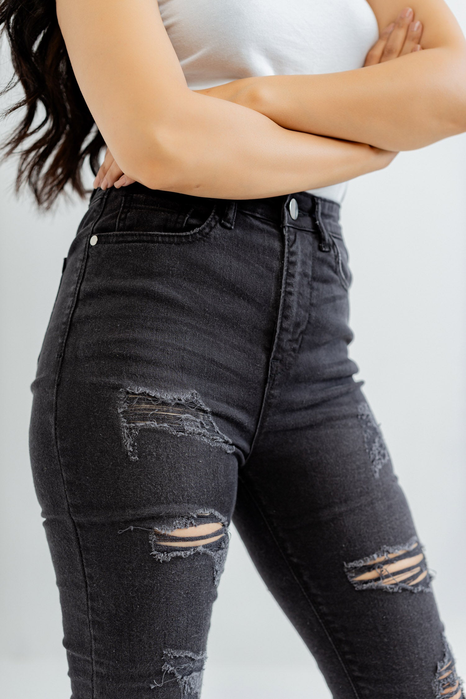 Black Distressed Denim Jeans - Hustle N Holla