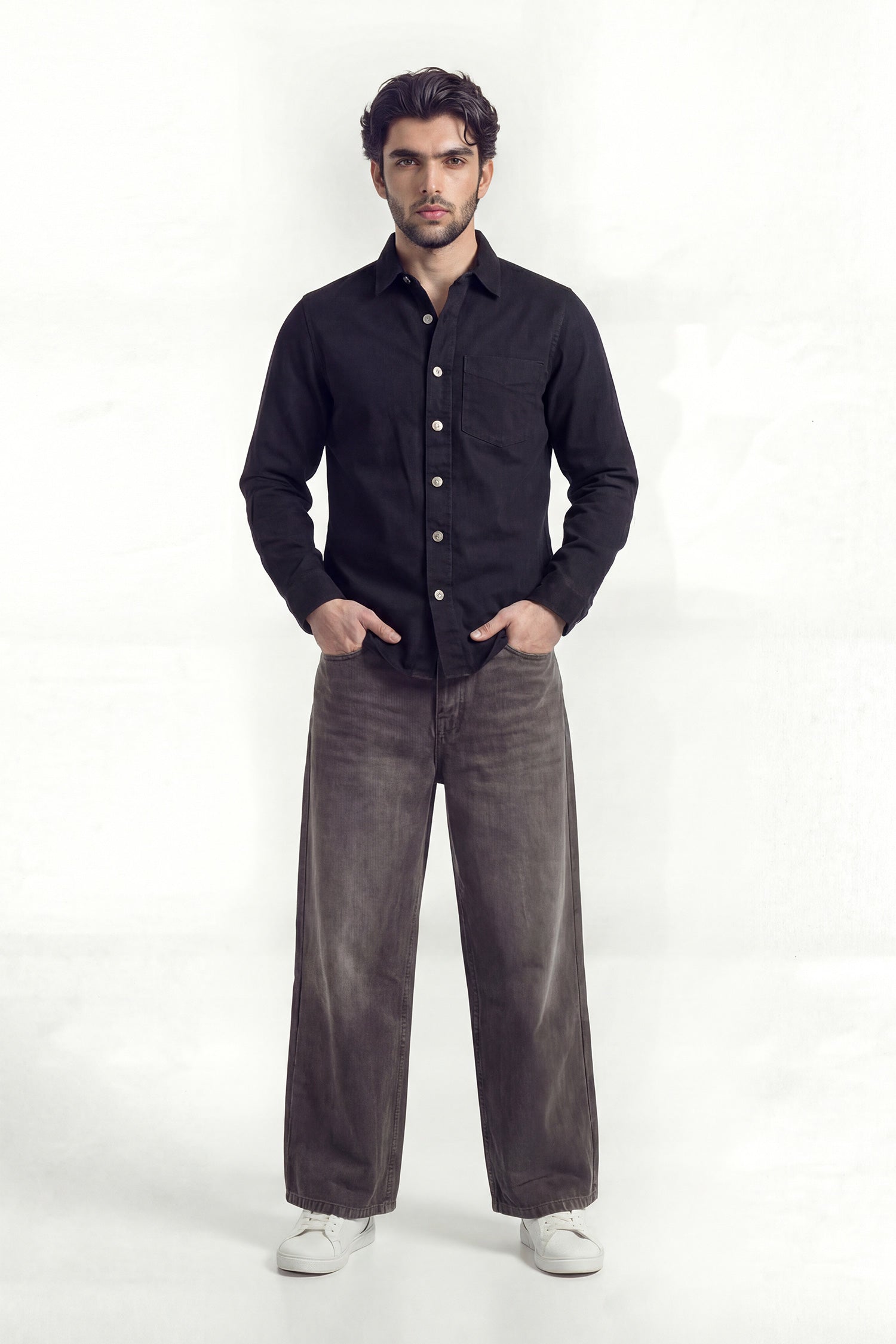 Black Relaxed Fit Denim Shirt - Hustle N Holla