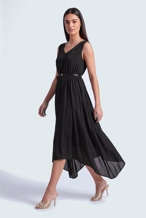Black Silk Sleeveless Midi Dress - Hustle N Holla