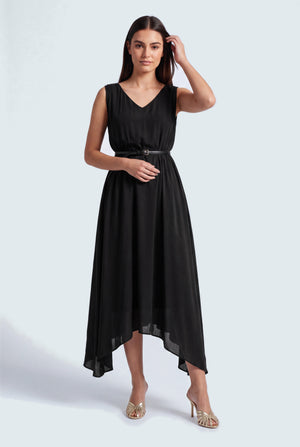 Black Silk Sleeveless Midi Dress - Hustle N Holla