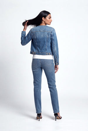 Blue Collarless Panelled Jacket - Hustle N Holla