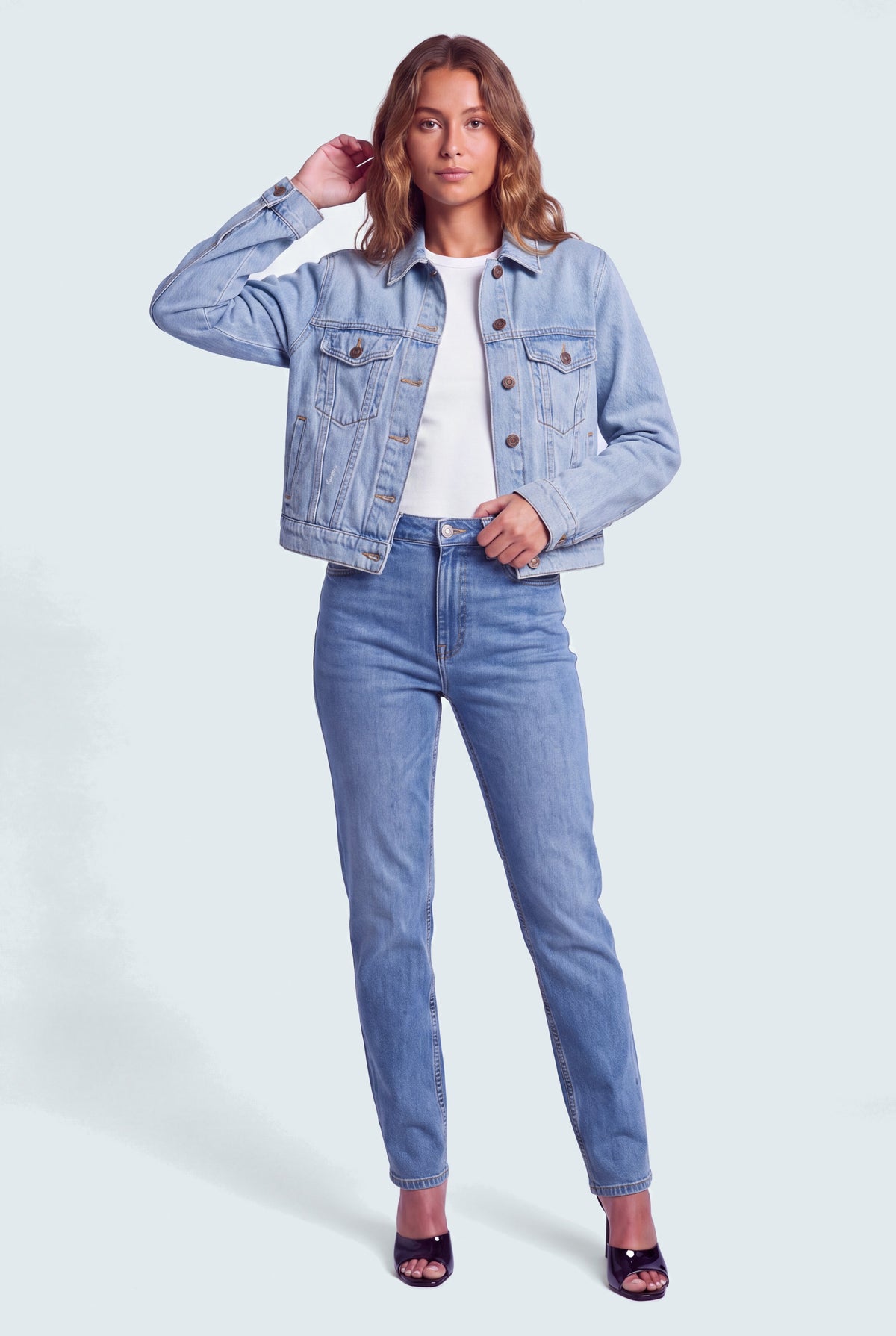 Blue Light Vintage Wash Crop Denim Jacket - Front - Hustle N Holla