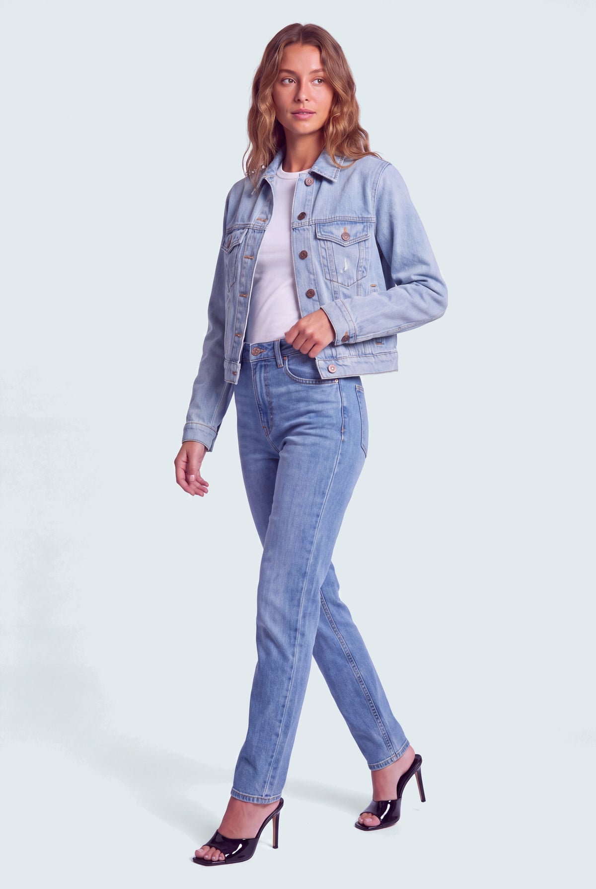 Blue Light Vintage Wash Crop Denim Jacket - Front - Hustle N Holla