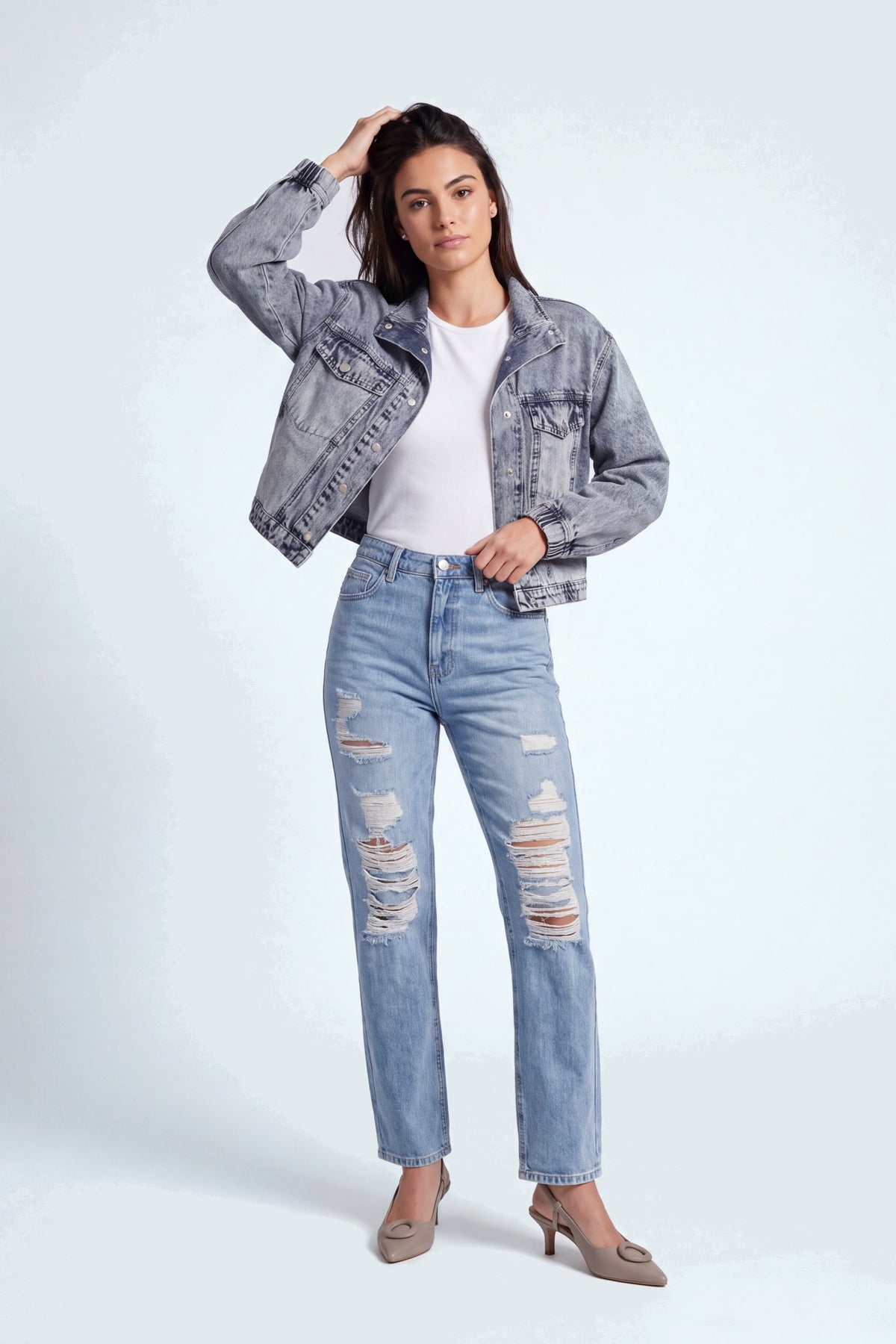 Blue Light Washed Oversized Jacket - Front - Hustle N Holla